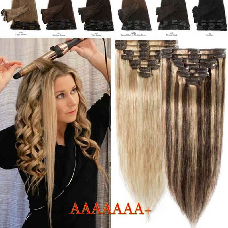 Clearance Clip In 100% Real Remy Human Hair Extensions Balayage/ombre Full Head