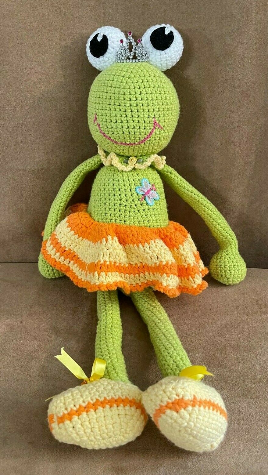 21" Ballerina Frog Handmade Crochet Knit Ballet Stuffed Animal Plush Princess