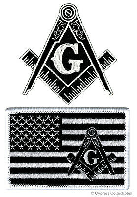 Lot Black Masonic Logo Flag Embroidered Patches Freemason Square Compass Mason