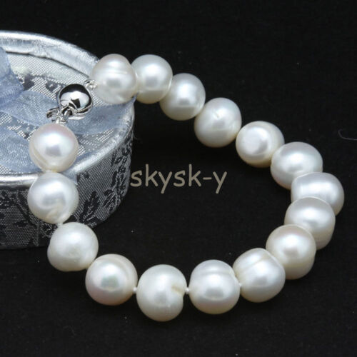 Genuine Natural 9-10mm White Akoya Cultured Pearl Bracelet Bangle 7.5" Aaa