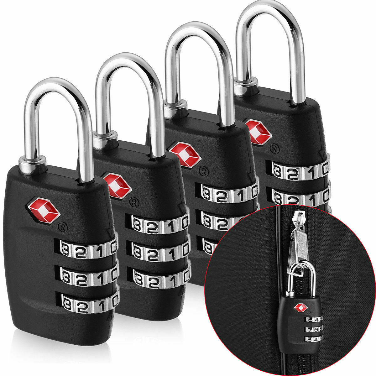 4x Tsa Approved Luggage Lock Travel 3 Digit Combination Suitcase Padlock Reset