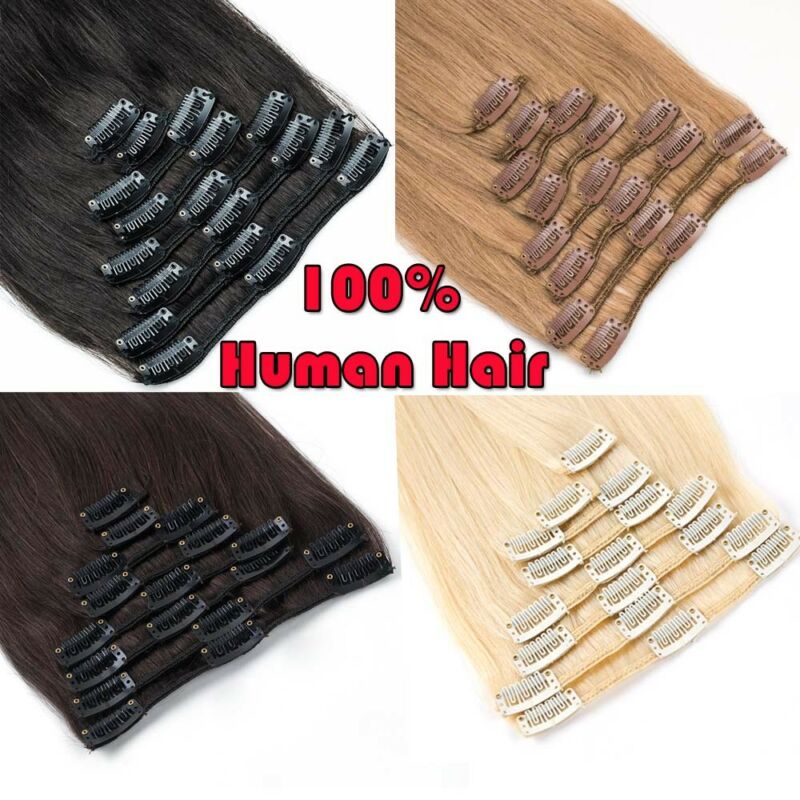 Clearance Clip In Human Hair Extensions Full Head 100% Real Remy Hair Long Soft