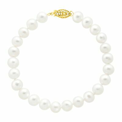 Classic 7 Mm Freshwater Pearl Strand Bracelet With 14k Gold Clasp