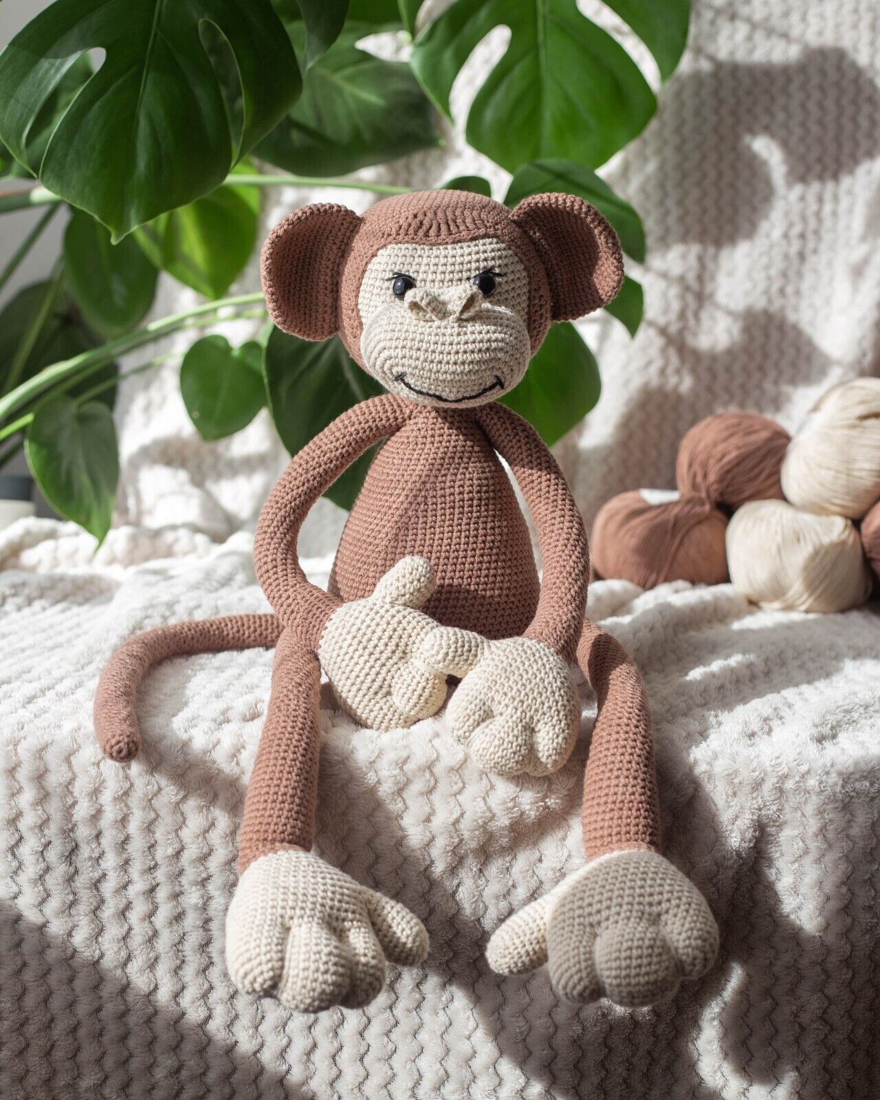Handmade Crochet Stuffed Monkey Amigurumi Toys Baby Shower Ready Gift Box 60cm