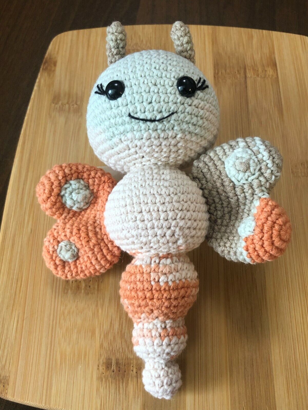 Handmade Crochet Snazzy Butterfly  Orange-ish Stuffed Animals Amigurumi New Toy