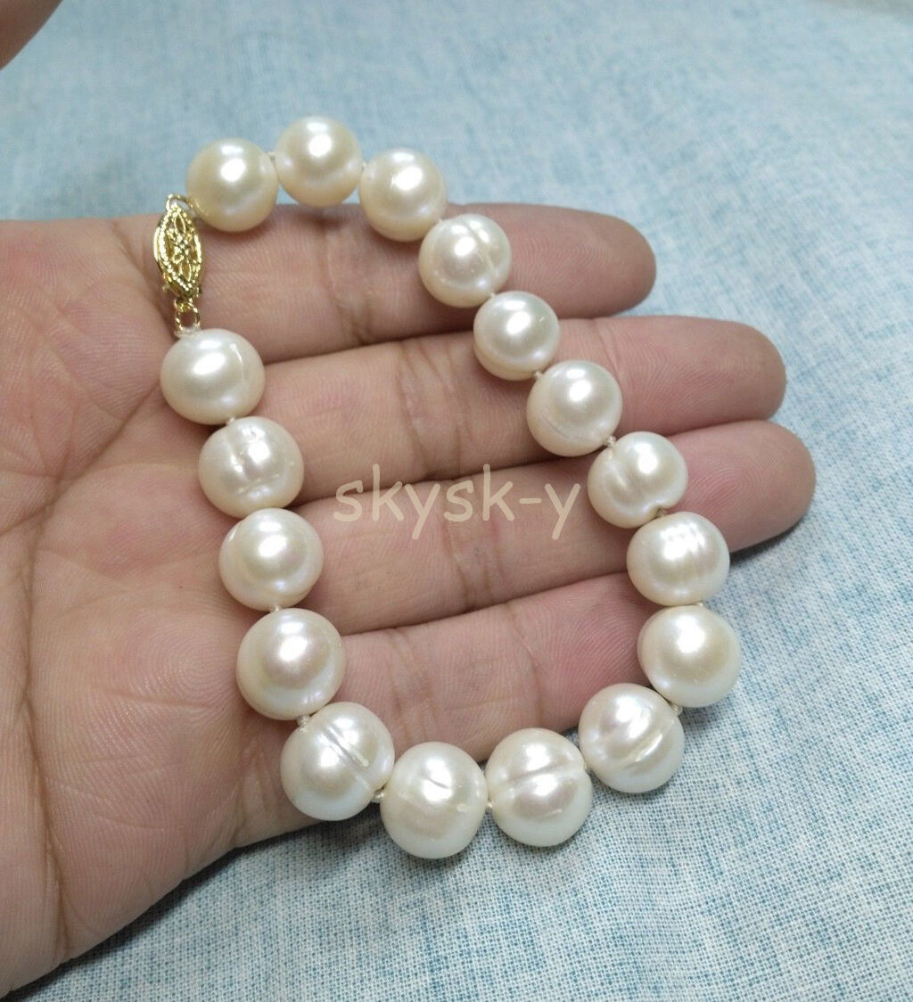 Huge Aaa 12-13mm South Sea White Baroque Pearl Bracelet 7.5-8" 14k Gold Clasp